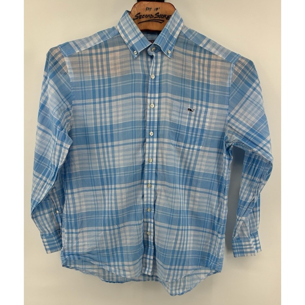 Vineyard Vines Tucker Shirt Large Blue Plaid Button Down Whale Logo 100% Cotton - Picture 2 of 7